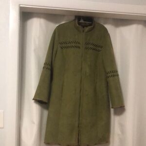 Terry Lewis Faux Fur Green Faux Suede Trench Coat